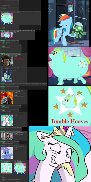 Size: 1865x3711 | Tagged: safe, derpibooru import, princess celestia, rainbow dash, rarity, sassy saddles, tank, whoa nelly, alicorn, pegasus, tortoise, unicorn, canterlot boutique, season 5, /pone/, 666, 8chan, american psycho, bill wilson, cia (batman), fat, female, get, incidental pony, mare, needs more jpeg, obese, patrick bateman, pone, spoiler, text, the dark knight rises, trollestia, tumblr