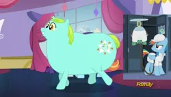 Size: 1218x694 | Tagged: canterlot boutique, derpibooru import, edit, edited screencap, fat, incidental pony, obese, rainbow dash, safe, screencap, slowpoke, tank, tanks for the memories, whoa nelly