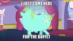 Size: 960x540 | Tagged: safe, derpibooru import, edit, edited screencap, screencap, rarity, sassy saddles, whoa nelly, pony, unicorn, canterlot boutique, fat, female, image macro, incidental pony, mare, meme, obese, solo