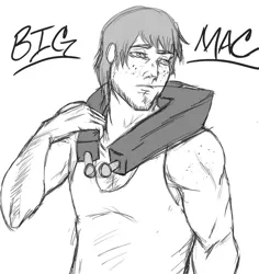 Size: 868x921 | Tagged: artist:redblacktac, big macintosh, derpibooru import, human, humanized, monochrome, safe