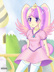 Size: 600x800 | Tagged: animated, artist:vanillafox2035, blinking, blushing, clothes, derpibooru import, dress, female, frame by frame, frilly underwear, garter belt, garters, horned humanization, human, humanized, open mouth, panties, princess cadance, purple underwear, ribbon, skirt, solo, solo female, suggestive, underwear, upskirt, windy, winged humanization