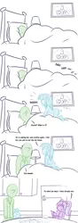 Size: 1280x3617 | Tagged: safe, artist:ponut_joe, derpibooru import, aria blaze, sonata dusk, oc, oc:anon, human, equestria girls, :o, bed, cereal, clothes, comic, cropped, cute, dialogue, eating, exploitable meme, food, footed sleeper, kitchen, meme, messy, milk, open mouth, smiling, sonatabetes, spilled milk, the dazzlings, younger