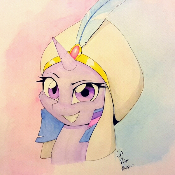 Size: 1691x1691 | Tagged: dead source, safe, artist:captainpudgemuffin, derpibooru import, twilight sparkle, twilight sparkle (alicorn), alicorn, pony, aladdin, bust, crossover, female, mare, portrait, prince ali, solo, traditional art