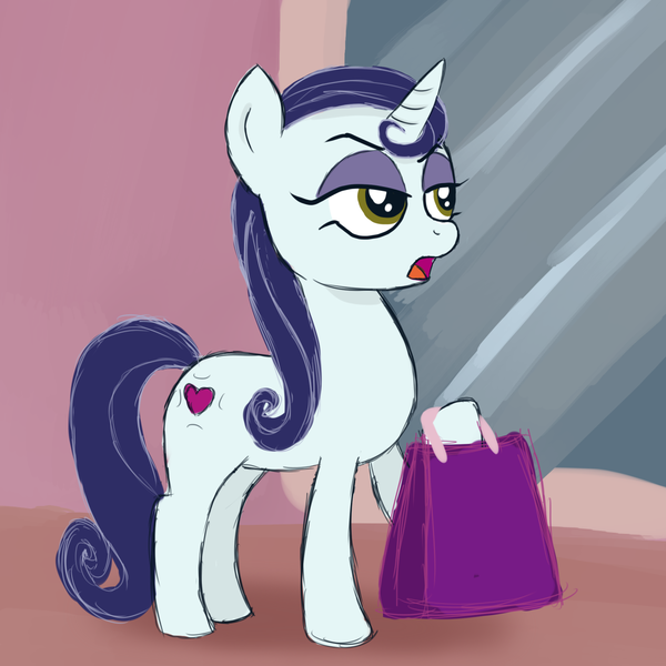 Size: 1280x1280 | Tagged: safe, artist:aa, derpibooru import, moonlight raven, pony, unicorn, canterlot boutique, season 5, background pony, bag, cutie mark, eyeliner, eyeshadow, female, goth pony, makeup, mare, solo, window