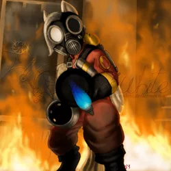 Size: 512x512 | Tagged: artist:chickenwhite, crossover, derpibooru import, fire, meet the pyro, oc, oc:chickenwhite, pyro, safe, solo, team fortress 2, unofficial characters only