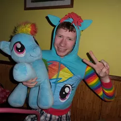 Size: 864x864 | Tagged: brony, derpibooru import, human, irl, irl human, photo, plushie, rainbow dash, real, safe