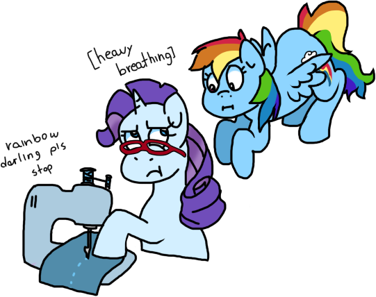 Size: 541x428 | Tagged: artist:stockingstreams, derpibooru import, descriptive noise, glasses, :i, meme, rainbow dash, rarity, safe, sewing machine, :t