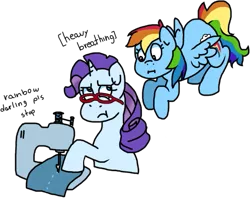 Size: 541x428 | Tagged: artist:stockingstreams, derpibooru import, descriptive noise, glasses, :i, meme, rainbow dash, rarity, safe, sewing machine, :t