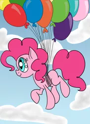 Size: 1600x2200 | Tagged: artist:yourfavoritelove, balloon, derpibooru import, floating, pinkie pie, safe, solo, then watch her balloons lift her up to the sky