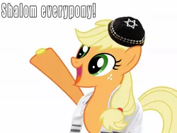 Size: 1152x864 | Tagged: applejack, applejew, bits, derpibooru import, image macro, judaism, meme, safe, skullcap, solo, text, yamaka