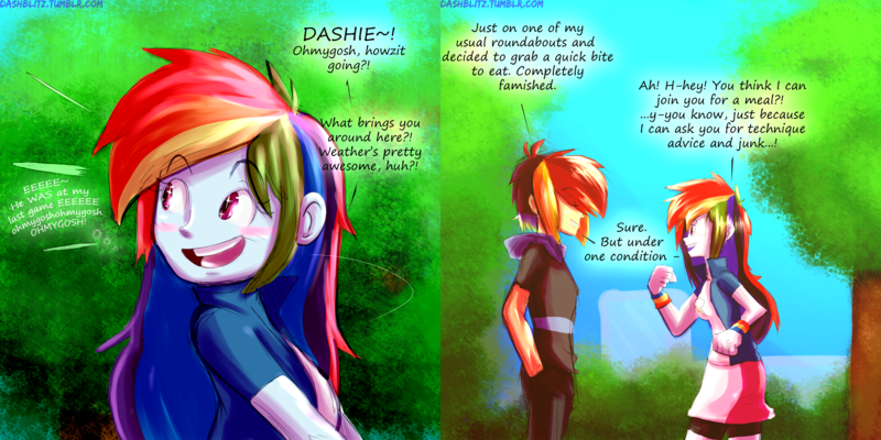 Size: 3150x1575 | Tagged: safe, artist:manic-the-lad, derpibooru import, rainbow dash, equestria girls, a dash of everything, dashblitz, double rainbow arc, female, male, rainbow blitz, rule 63, self ponidox, selfcest, shipping, straight