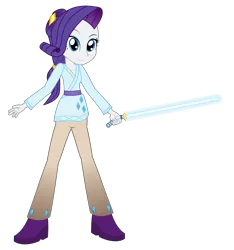 Size: 2802x3000 | Tagged: safe, artist:amante56, derpibooru import, rarity, equestria girls, 20th century fox, clothes, crossover, disney, jedi, lightsaber, lucasfilm, simple background, smiling, solo, star wars, transparent background