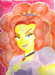 Size: 800x1086 | Tagged: safe, artist:mayorlight, derpibooru import, adagio dazzle, equestria girls, rainbow rocks, looking at you, portrait, solo, traditional art, watercolor painting