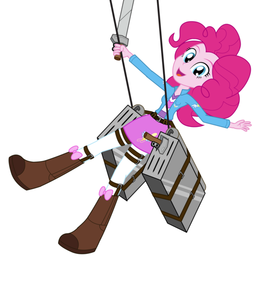 Size: 2598x3000 | Tagged: safe, artist:amante56, derpibooru import, pinkie pie, equestria girls, attack on titan, boots, clothes, crossover, looking at you, open mouth, shingeki no koyubi, skirt, solo, sword, vector, weapon