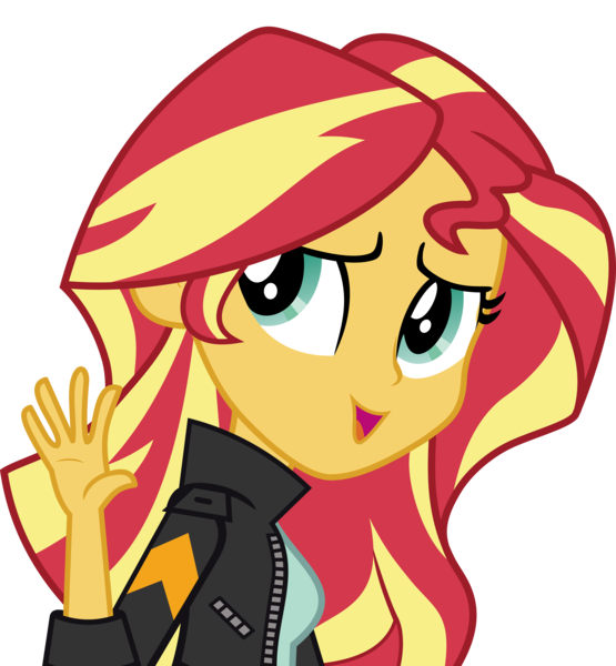 Size: 7055x7621 | Tagged: safe, artist:luckreza8, derpibooru import, sunset shimmer, equestria girls, friendship games, .svg available, absurd resolution, clothes, inkscape, leather jacket, open mouth, simple background, solo, transparent background, vector, waving