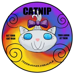 Size: 900x900 | Tagged: artist:quakehoof, cat, catnip, crossover, derpibooru import, label, opalescence, parody, postal 2, safe, swirly eyes, tin, trippy