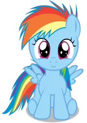 Size: 1024x1436 | Tagged: safe, artist:sapoltop, derpibooru import, rainbow dash, c:, cute, dashabetes, filly, filly rainbow dash, looking at you, simple background, sitting, smiling, solo, spread wings, transparent background, vector