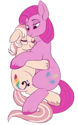 Size: 468x745 | Tagged: safe, artist:lulubell, derpibooru import, pinkie pie, oc, oc:lulubell, bubble berry, bubblini davinci berry, canon x oc, female, male, pinkamena diane pie, rule 63, shipping, simple background, snuggling, straight, transparent background