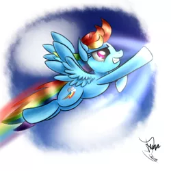 Size: 1000x1000 | Tagged: artist:ferasor, derpibooru import, flying, rainbow dash, safe, solo