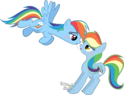 Size: 1773x1363 | Tagged: suggestive, artist:arceus55, derpibooru import, rainbow dash, oc, oc:rainbow bearer, canon x oc, drool, drool string, female, lesbian, not rainbow dash, rainbow hair, shipping, simple background, transparent background