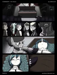 Size: 2550x3300 | Tagged: safe, artist:ladyanidraws, derpibooru import, bon bon, derpy hooves, doctor whooves, lyra heartstrings, octavia melody, sweetie drops, time turner, vinyl scratch, pony, i am octavia, coffin, comic, commission, crying, dead, feels, flower, funeral, male, on back, sad, stallion