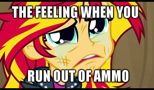 Size: 512x300 | Tagged: safe, derpibooru import, sunset shimmer, equestria girls, ammunition, crying, image macro, meme, sunsad shimmer