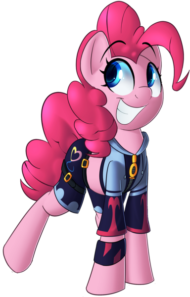 Size: 1246x1949 | Tagged: artist:january3rd, clothes, crossover, derpibooru import, kingdom hearts, midriff, pinkie pie, safe, simple background, solo, transparent background