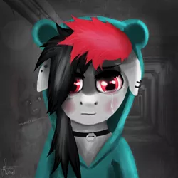 Size: 3000x3000 | Tagged: artist:kaine, city, clothes, derpibooru import, emo, female, hoodie, /mlp/, oc, oc:miss eri, sad, safe, semi-anthro, solo, teary eyes, unofficial characters only