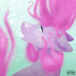 Size: 1080x1080 | Tagged: semi-grimdark, artist:misocosmis, derpibooru import, edit, pinkie pie, pony, asphyxiation, bubble, cover art, drowning, female, imminent death, mare, pinkamena diane pie, solo, underwater, water