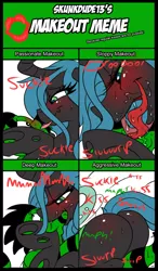 Size: 560x960 | Tagged: suggestive, artist:digitaldomain123, artist:microdude87, artist:skunkdude13, derpibooru import, queen chrysalis, oc, oc:cameron, anthro, anthro oc, anthro on pony action, ass, bugbutt, canon x oc, drool, female, french kiss, kissing, make-out-meme, male, non-mlp oc, shipping, sloppy kissing, straight