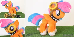 Size: 990x495 | Tagged: safe, artist:lichiba, derpibooru import, oc, oc:scribbsie, unofficial characters only, pegasus, pony, choker, goatee, goggles, irl, photo, plushie, smiling, solo, spiked choker, unshorn fetlocks