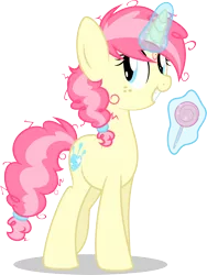 Size: 3240x4306 | Tagged: safe, artist:blueblitzie, derpibooru import, oc, unofficial characters only, pony, unicorn, candy, lollipop, magic, raspberry curls, simple background, solo, telekinesis, transparent background, vector