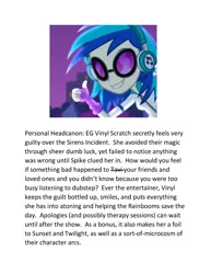 Size: 1275x1650 | Tagged: safe, derpibooru import, vinyl scratch, equestria girls, rainbow rocks, guilt, headcanon, implied scratchtavia, speculation, text, thumbs up