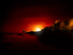 Size: 2000x1500 | Tagged: artist:ritorical, derpibooru import, desert, dust, running, safe, silhouette, solo, sunset