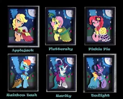 Size: 1500x1203 | Tagged: safe, artist:the-paper-pony, derpibooru import, applejack, fluttershy, pinkie pie, rainbow dash, rarity, twilight sparkle, twilight sparkle (alicorn), alicorn, pony, clothes, craft, dress, female, gala dress, mane six, mare, shadowbox