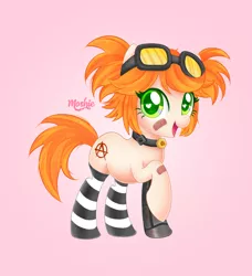 Size: 1280x1405 | Tagged: amputee, artist:imoshie, borderlands, borderlands 2, clothes, crossover, cute, derpibooru import, gaige, goggles, mechromancer, ponified, safe, socks, solo, striped socks