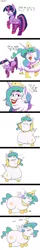 Size: 900x5600 | Tagged: safe, artist:tralalayla, derpibooru import, princess celestia, twilight sparkle, twilight sparkle (alicorn), alicorn, pony, :t, bedroom eyes, bipedal, butt shake, cake, cakelestia, chubbylestia, clothes, comic, crown, dialogue, drool, eyes closed, eyeshadow, faic, fat, female, frown, grin, impossibly large butt, jewelry, lipstick, looking at you, looking back, makeup, mare, morbidly obese, necklace, obese, open mouth, panting, plot, raised hoof, raised leg, regalia, simple background, small wings, smiling, socks, striped socks, sweat, sweatdrop, underhoof, wat, white background, wide eyes, wiggle