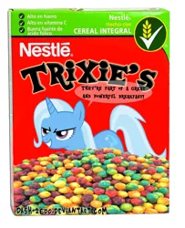 Size: 830x1024 | Tagged: safe, artist:dash2600, derpibooru import, trixie, pony, unicorn, cereal, female, mare, nestle, parody