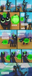 Size: 1124x2641 | Tagged: safe, artist:oblivionwings, derpibooru import, queen chrysalis, oc, oc:mimicry, changeling, hybrid, nymph, turtle, comic, ice cream, interspecies offspring, mommy chrissy, offspring, parent:queen chrysalis, parent:shining armor, parents:shining chrysalis, tongue out