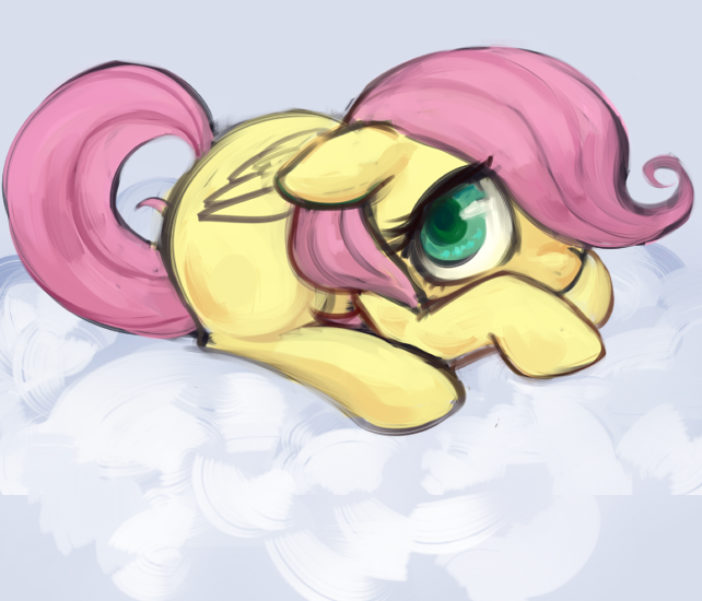 Size: 642x550 | Tagged: artist:kei05, cloud, cloudy, cute, derpibooru import, filly, fluttershy, prone, safe, shyabetes, solo, younger