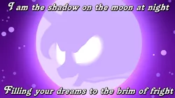Size: 640x360 | Tagged: derpibooru import, edit, edited screencap, lyrics, moon, movie reference, oogie boogie, princess luna, safe, screencap, song reference, the nightmare before christmas
