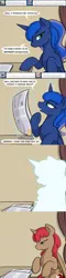 Size: 1000x4179 | Tagged: artist:theparagon, colored pupils, comic, derpibooru import, disguise, hunted luna, magic, newspaper, offscreen character, pov, princess luna, safe, solo, telekinesis, tumblr