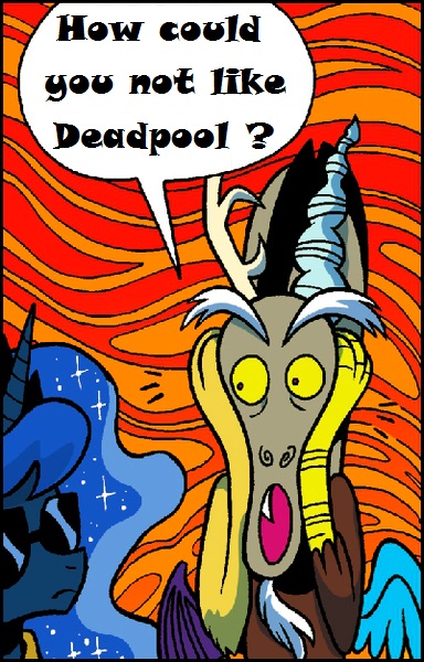 Size: 384x600 | Tagged: deadpool, derpibooru import, discord, exploitable meme, idw, meme, princess luna, safe, screamcord, the scream