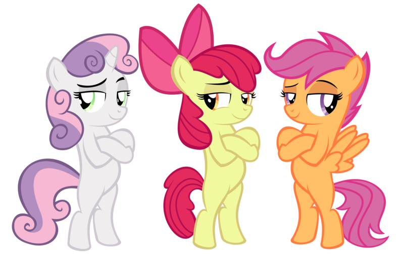 Size: 6900x4368 | Tagged: safe, artist:kuren247, derpibooru import, edit, apple bloom, scootaloo, sweetie belle, pony, absurd resolution, bipedal, crossed hooves, cutie mark crusaders, simple background, standing, transparent background, vector