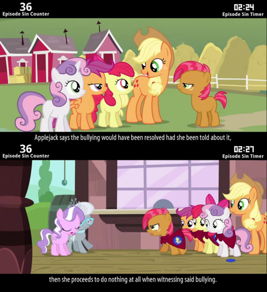 Size: 854x934 | Tagged: adults are useless, apple bloom, applejack, babs seed, cinemare sins, cutie mark crusaders, derpibooru import, diamond tiara, one bad apple, safe, scootaloo, silver spoon, sweetie belle