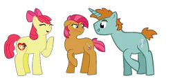 Size: 1228x590 | Tagged: safe, artist:frathebest18, derpibooru import, apple bloom, babs seed, snips, bips, blushing, female, male, older, older apple bloom, older babs seed, older snips, shipper on deck, shipping, story included, straight