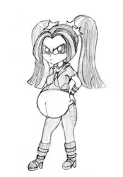 Size: 565x814 | Tagged: safe, artist:mlp-pregnancy-is-magic, derpibooru import, aria blaze, equestria girls, belly, belly button, big belly, monochrome, pregnant, pregnant equestria girls, sketch, solo