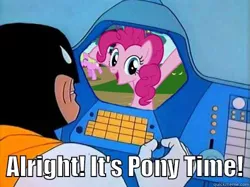 Size: 478x357 | Tagged: adult swim, brony, cartoon network, derpibooru import, hanna barbera, image macro, meme, pinkie pie, safe, space ghost, space ghost coast to coast, time for ponies