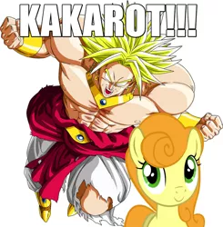 Size: 1570x1600 | Tagged: angry, attack, broly, carrot top, crossover, derpibooru import, dragon ball z, edit, golden harvest, kakarot, obligatory pony, photoshop, pun, safe