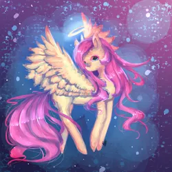 Size: 1500x1500 | Tagged: artist:xkittyblue, derpibooru import, fluttershy, halo, safe, solo